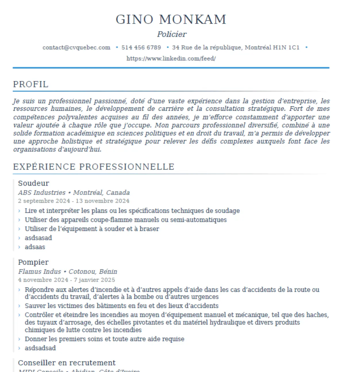 CV — modèle Colonnes