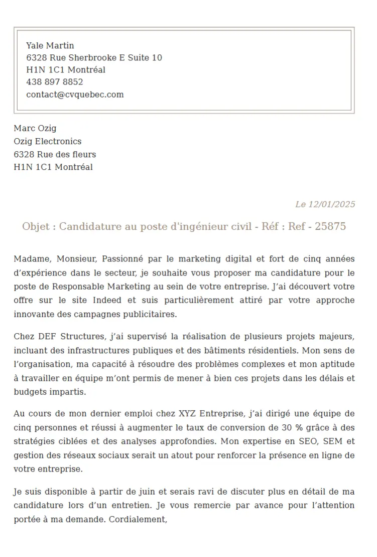 Modèle de lettre de motivation