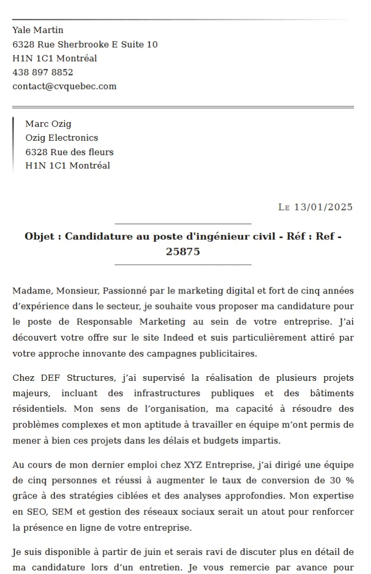 Lettre — modèle Sobre